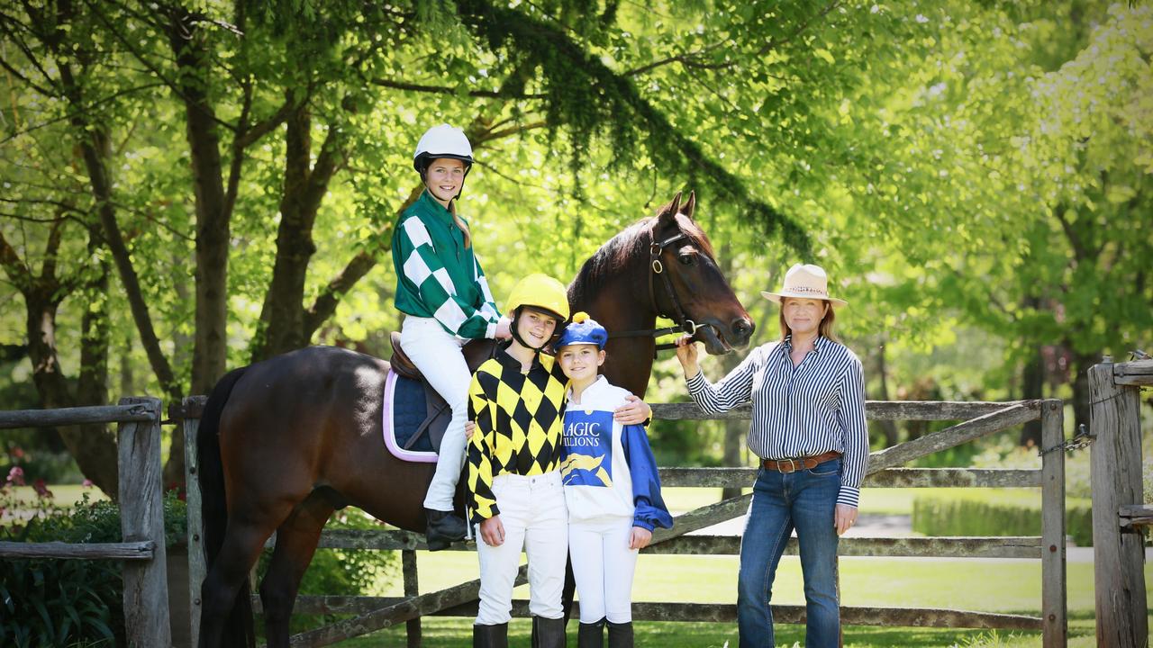 National Magic Millions Racing Women winner Lindy Maurice in her home town of Orange with local pony riders Myah Parkes, Rose Staniforth and Georgie Brazier. Picture: Graham Schumann