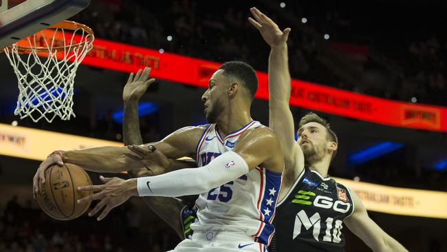 Ben Simmons was almost impossible for the Melbourne United to contain in the preseason game at Wells Fargo Center on September 28. Picture: Getty Images