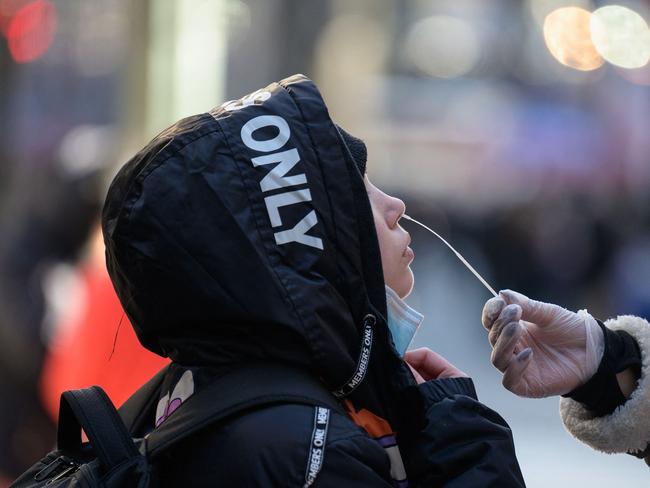 A person receives a Covid-19 test in New York. Picture: AFP