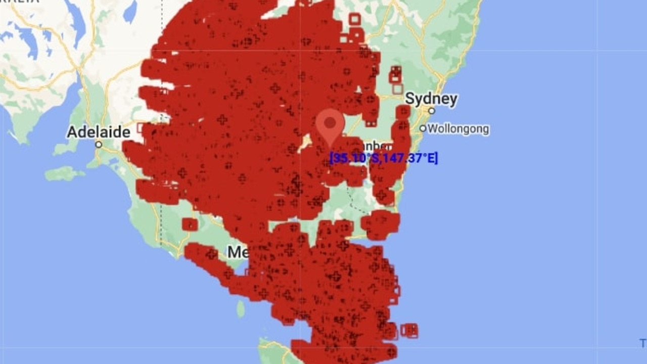 A shocking number of lightening strikes were recorded in NSW, Victoria and Tasmania thanks to the widespread storm. Picture: Weatherzone.