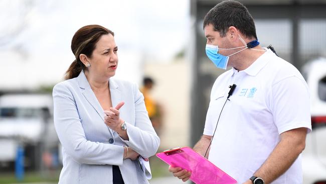 Queensland Premier Annastacia Palaszczuk visits a Vaccination Hub in Logan. Picture: NCA NewsWire / Dan Peled