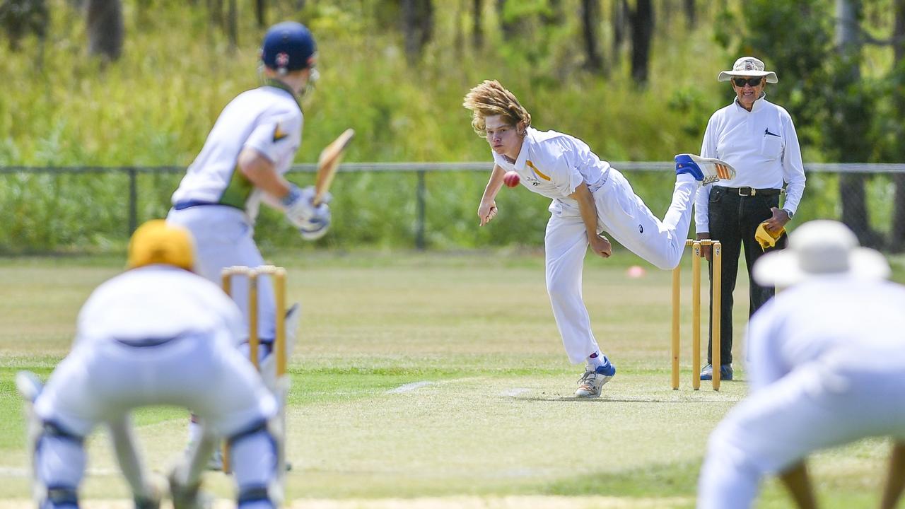 The Glen's Harry Rideout bowls in their first grand final match against BITS at Sun Valley Oval.