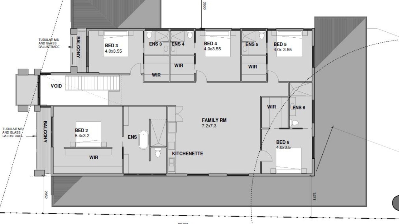 The house, designed across two floors, would boast six bedrooms each with their own walk in wardrobe and ensuite bathroom. Picture: Nicholas Ingerson Architect