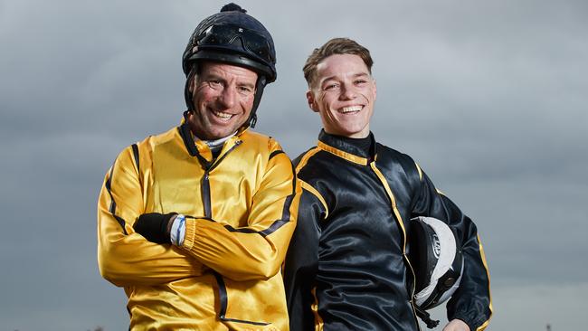 Ben’s dad, Simon Price, and brother Will. He has become the latest in the family to become a jockey. Picture: Matt Loxton