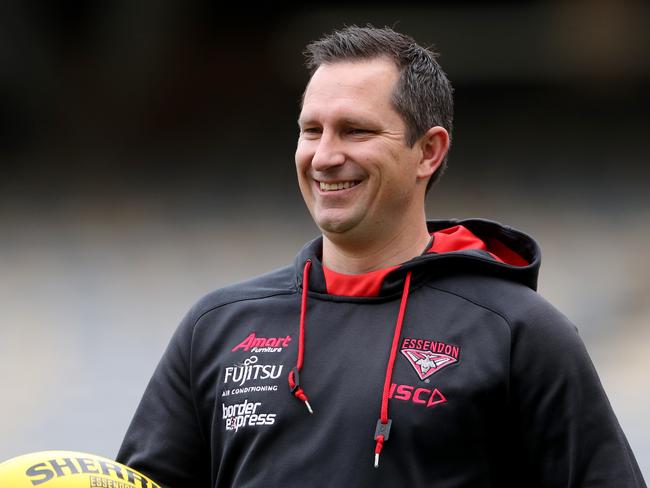 Essendon performance coach Hayden Skipworth is seen during an Essendon Bombers training session at Optus Stadium in Perth, Wednesday, September 4, 2019. (AAP Image/Richard Wainwright) NO ARCHIVING