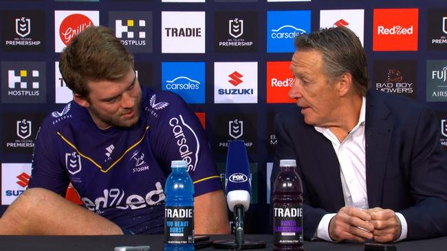 Storm skipper Christian Welch and coach Craig Bellamy. Fox League