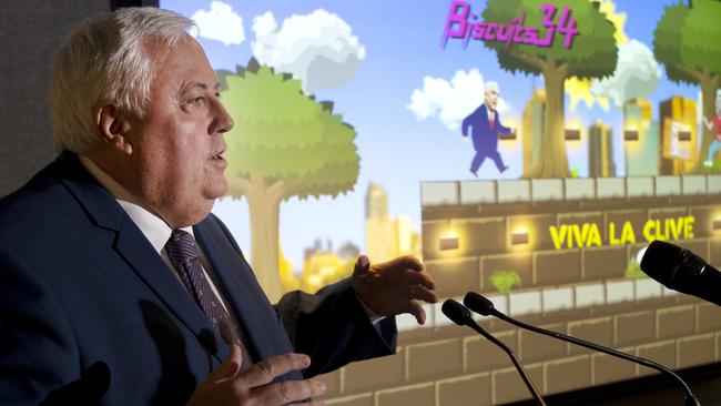 United Australia Party (UAP) leader Clive Palmer, at the launch of his Australian Politics themed App game. Picture: AAP/Jeremy Piper