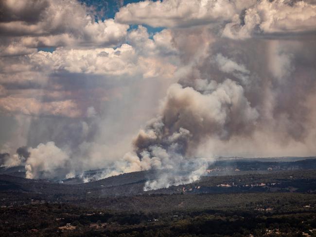 PERTH, AUSTRALIA  - NewsWire Photos FEBRUARY 3, 2021: Aerial view of the bushfire north-east of Perth which has burnt through more than 7000 hectares of land and destroyed multiple homes. .NCA NewsWire / Tony McDonough