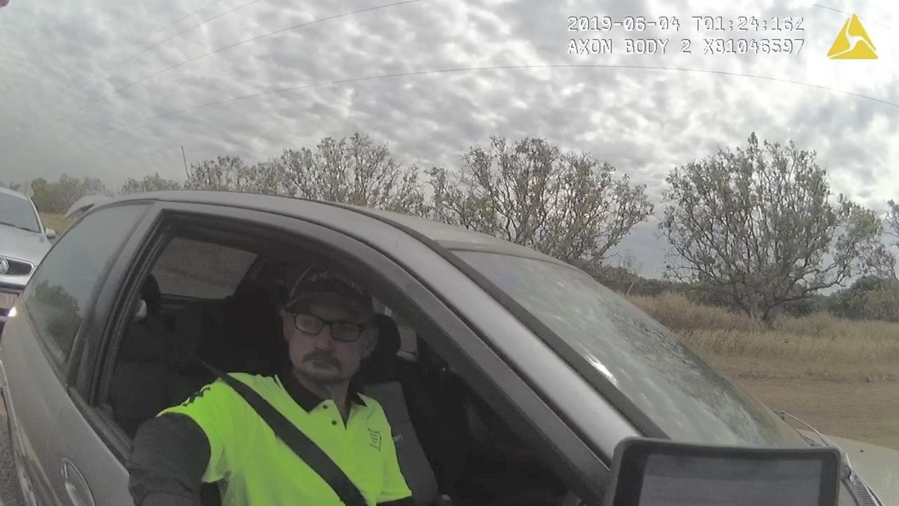 Triple murderer Ben Hoffmann is pulled over by police on the morning of his 2019 Darwin killing spree. Picture: Courts NT