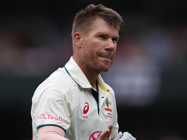 SYDNEY, AUSTRALIA - JANUARY 04: David Warner of Australia acknowledges the crowd after being dismissed by Agha Salman of Pakistan during day two of the Men's Third Test Match in the series between Australia and Pakistan at Sydney Cricket Ground on January 04, 2024 in Sydney, Australia. (Photo by Jason McCawley - CA/Cricket Australia via Getty Images)