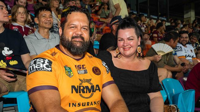 Nigel Browne and Tineale Browne at the 2023 NRL match at TIO Stadium. Picture: Pema Tamang Pakhrin