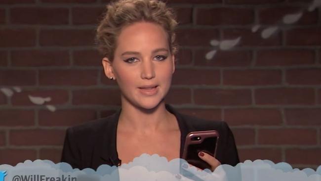 Jennifer Lawrence reads mean tweets on Jimmy Kimmel.