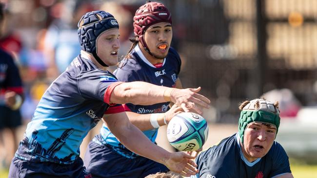20th September 2022. News Local. SportDaceyville, Sydney, NSW, Australia.Pics by Julian Andrews.Rugby Union Action from the NSW Waratahs Under 18 team v Melbourne Rebels.Picture shows:WaratahÃs player(s): Oliver McCrea gets a pass away