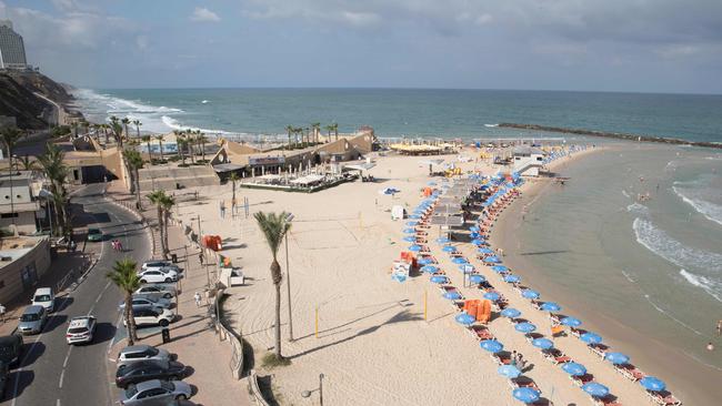 A beach in the Israeli coastal city of Netanya. Aircraft debris believed to have come from the EgyptAir crash in May has washed up on a beach. Picture: AFP