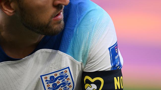 Harry Kane wears a no discrimination armband at the World Cup.