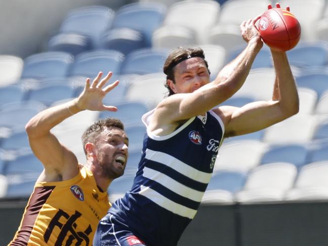 Jack Henry takes a grab in front of Jack Gunston in their practice match last week. Picture: Michael Klein