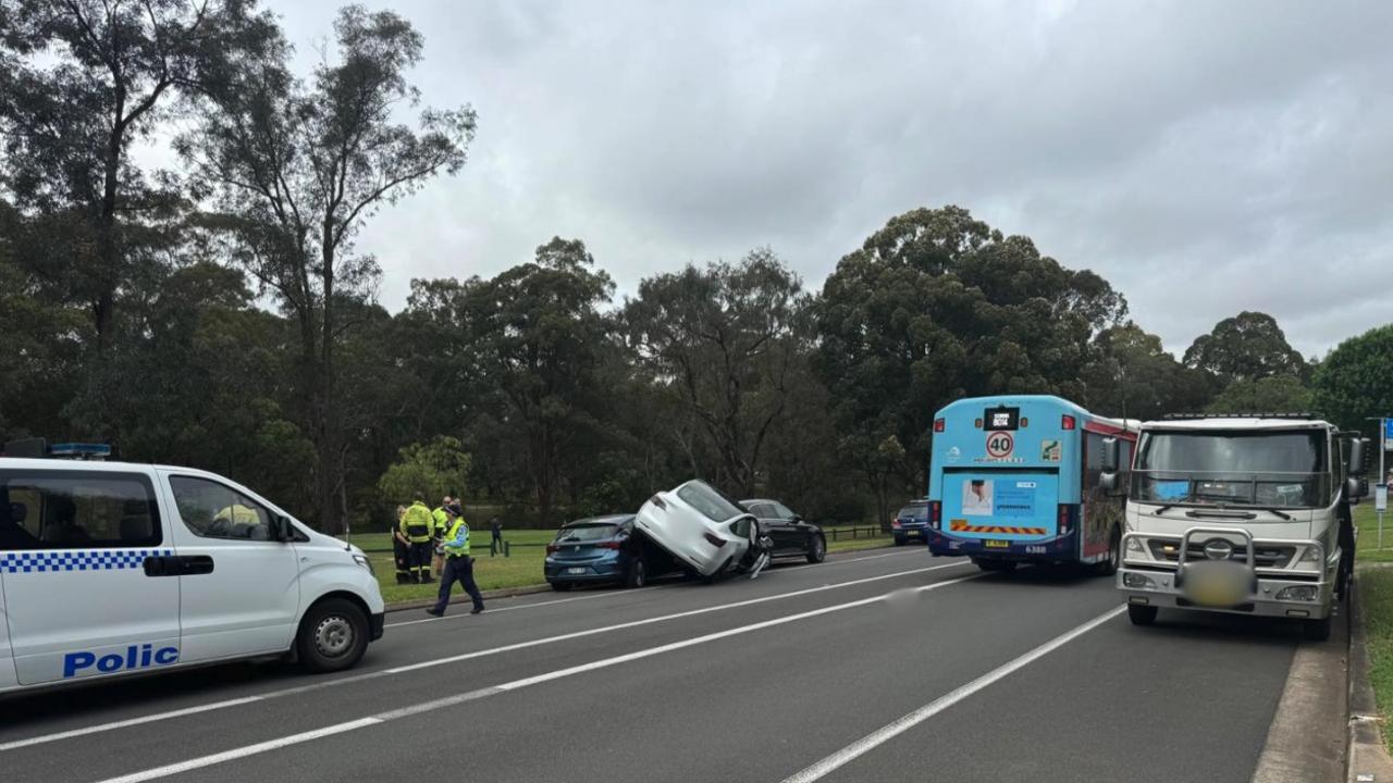 A recovery operation has taken place after a Tesla mounted another car. Picture: The Hills Police Area Command