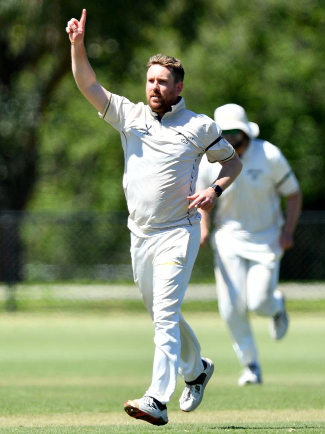 David King celebrates a wicket for Ringwood. Picture: Josh Chadwick