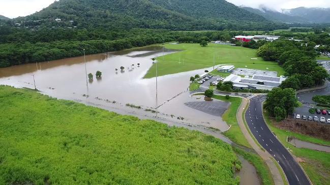 Flooded sugar cane and sporting fields at Redlynch. VIDEO: STEWART MCLEAN