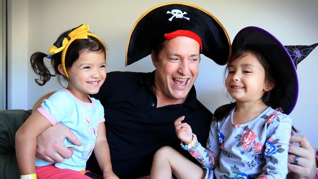 Steve Ashton and his kids Chloe aged 4 and Olivia aged 2. Picture: Jamie Hanson