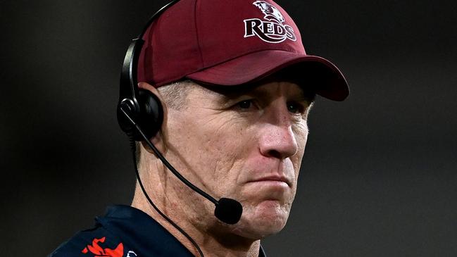 DUNEDIN, NEW ZEALAND - MAY 26: Coach Brad Thorn of the Reds looks on ahead of the round 14 Super Rugby Pacific match between Highlanders and Queensland Reds at Forsyth Barr Stadium, on May 26, 2023, in Dunedin, New Zealand. (Photo by Joe Allison/Getty Images)