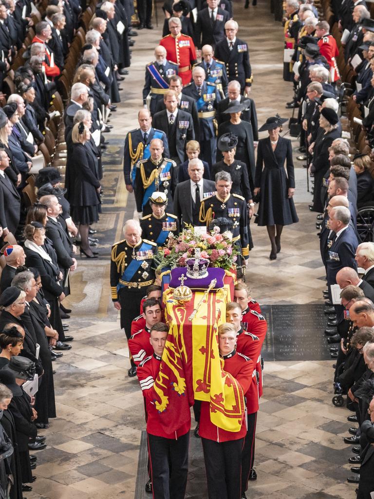 Members of the royal family follow behind the coffin of Queen Elizabeth II. Picture: Danny Lawson WPA – Pool/Getty Images