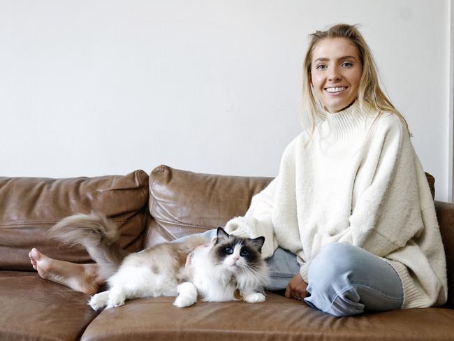 Campsie pet lover Lucy Hay with her rescued ragdoll cat Penny Lane, who was abandoned with severe injuries. Picture: Sam Ruttyn