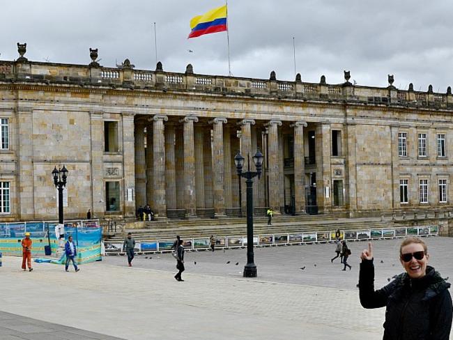 Travel writer Sarah Duncan at Bogota's Plaza Bolivar in Colombia. Source: www.sarepa.com