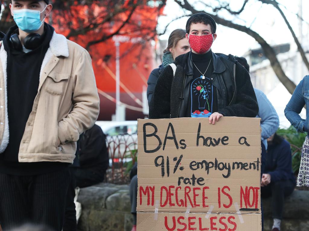 University of Tasmania Bachelor of Arts student Milly Crombie protests against the proposed changes to HECS fees. Picture: Nikki Davis-Jones