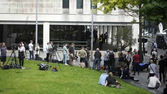 A large media presence reports on the sentencing of former nurse Lucy Letby outside Manchester Crown Court. Picture: Getty Images.