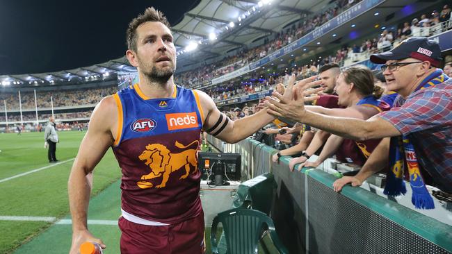 Luke Hodge after his final game as a Lion in 2019. Picture: Jono Searle/AFL Photos/Getty Images