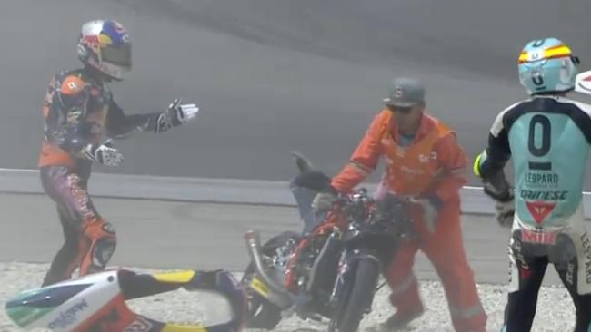 Brad Binder’s crash in the Sepang Moto3 race cost him his hair.