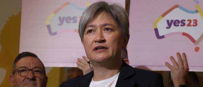 Penny Wong confirmed she cast a Yes ballot earlier. Picture: NCA NewsWire / Kelly Barnes