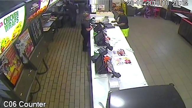 Jackson Arthur Te Amo, 43, demanding cheeseburgers at a Hungry Jacks store. Picture: Supplied