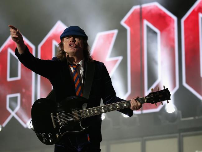 INDIO, CA - APRIL 17: Musician Angus Young of AC/DC performs onstage during day 1 of the 2015 Coachella Valley Music And Arts Festival (Weekend 2) at The Empire Polo Club on April 17, 2015 in Indio, California. (Photo by Karl Walter/Getty Images for Coachella)