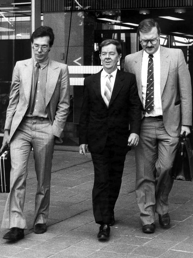 Journalist Phil Dickie with QNP Managing Editor, Ron Richards and lawyer Doug Spence.