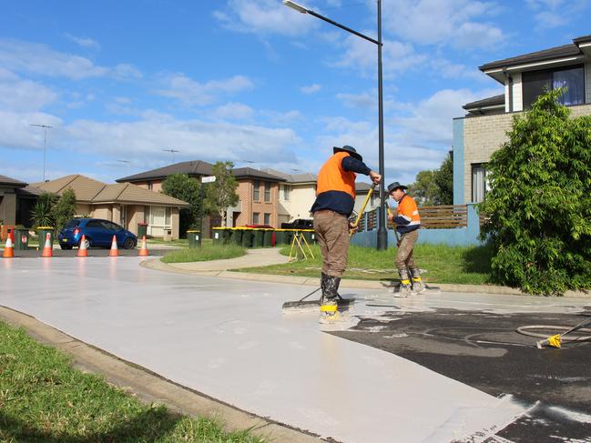 Blacktown City Council trial innovative CoolSeal coating on five streets in Ropes Crossing. Picture: Blacktown Council