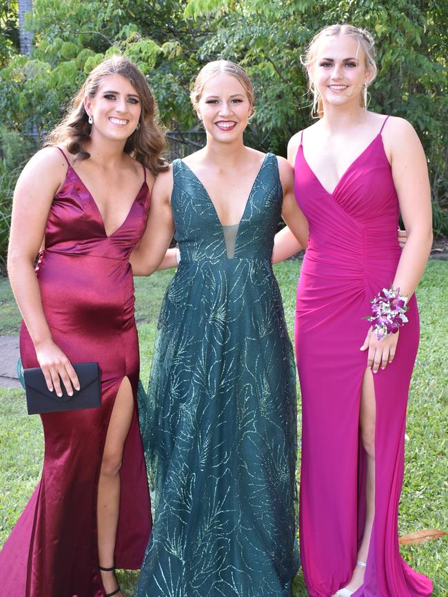 Ryleigh Wotherspoon, Summer Jones and Amity Bugeja stood out in their stunning gowns for at the Mackay State High School 2021 Year 12 formal, November 16, 2021. Photo: Tara Miko and Janessa Ekert