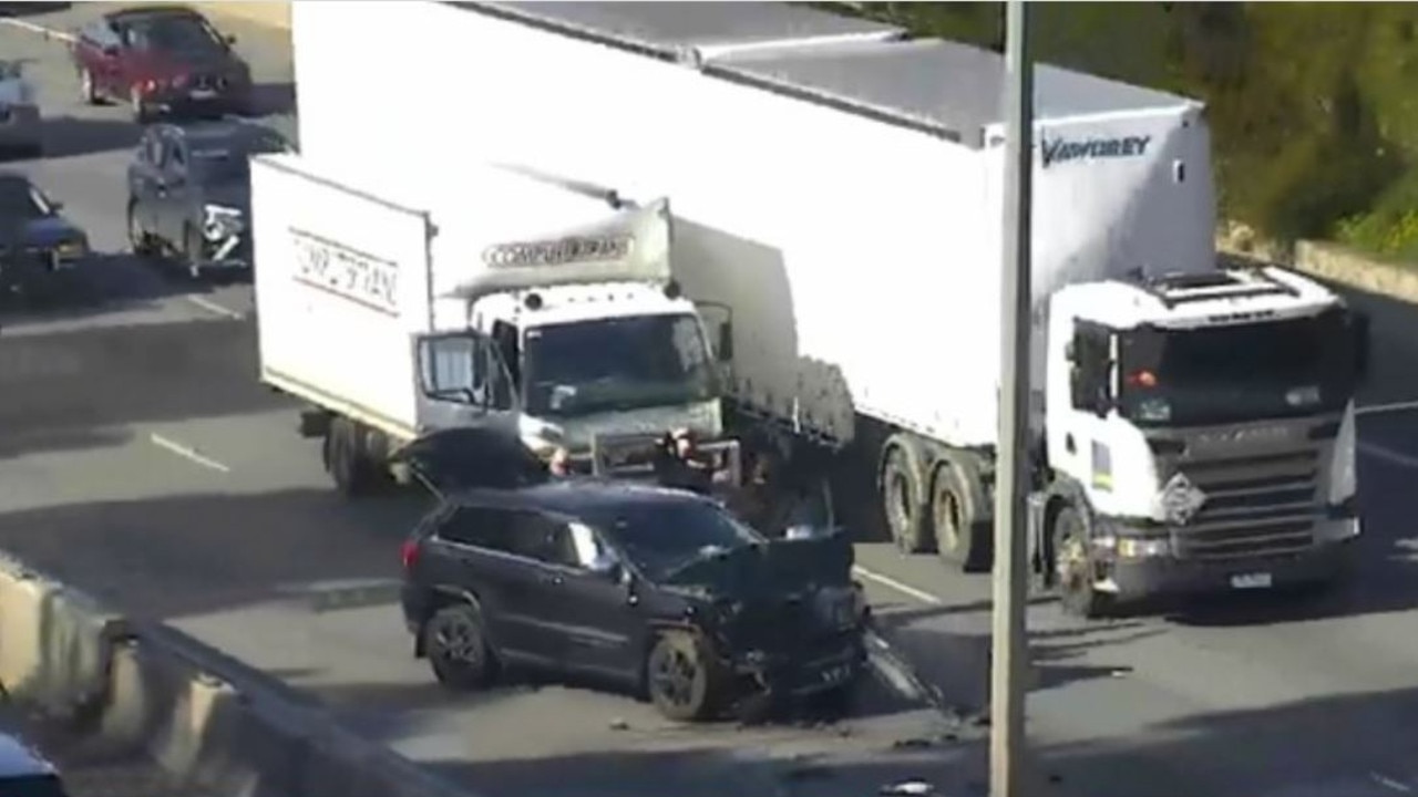 The accident on the Monash Freeway Friday morning. Picture: VicTraffic/Twitter