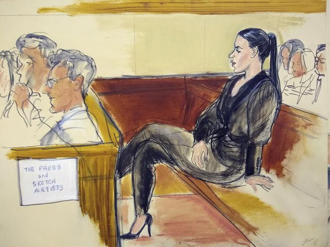 Emma Coronel Aispuro, the wife of El Chapo, sits in  the courtroom. Picture: Elizabeth Williams via AP