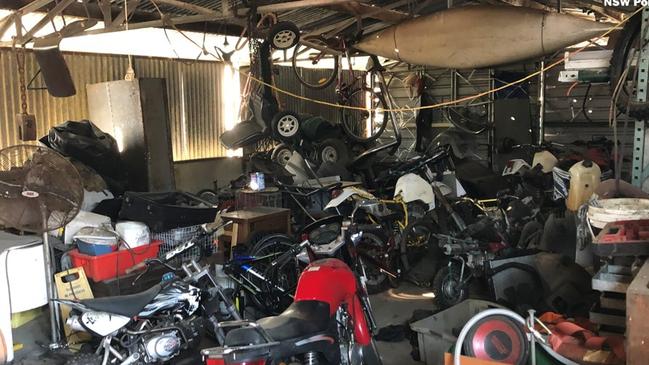 A motorbike and vehicles believed to be stolen were located. NSW Police.