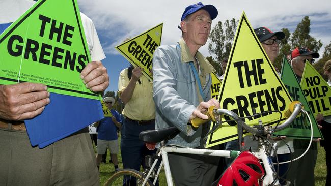 Back to the future: Protesters gather outside Parliament House to voice their concern on the government's carbon emissions target for 2020 back in 2008.