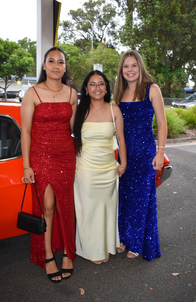 Alana and Ava Iwase-Atiau and Shelby Suell at the Burnside State High School formal 2024.