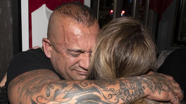 The late Shane Martin reacts with tears in his New Zealand home after Richmond wins the 2019 AFL grand final.