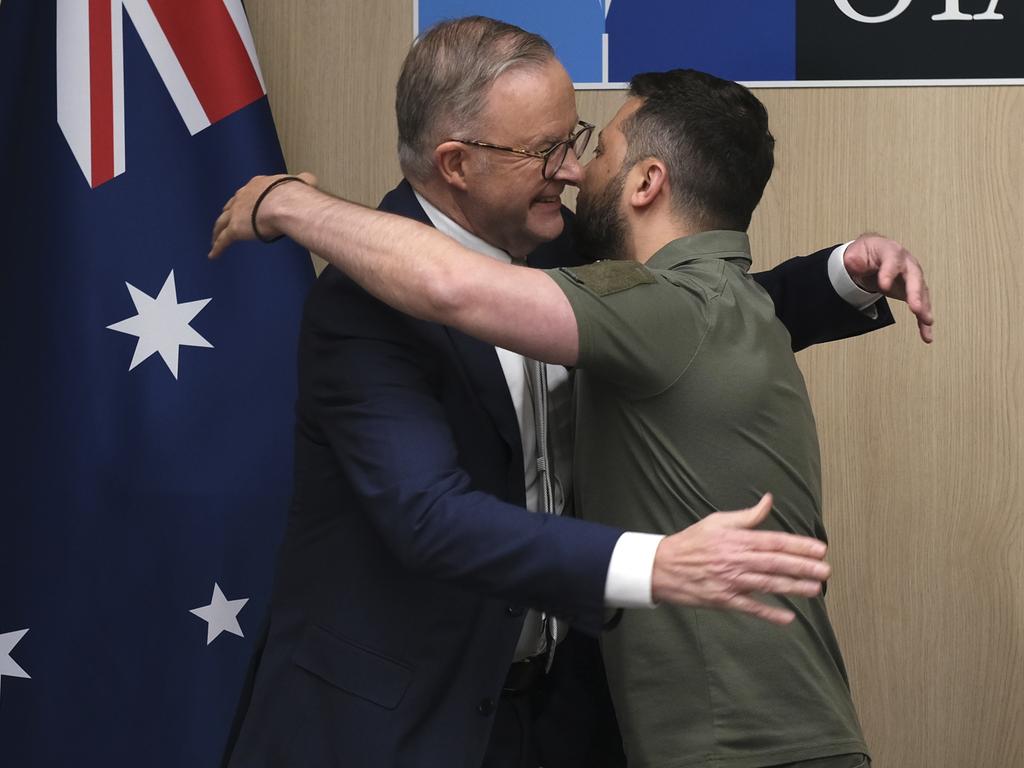 Prime Minister Anthony Albanese meets with President of Ukraine, Volodymyr Zelensky at the NATO Summit in Vilnius, Lithuania in 2023. Picture: Jacquelin Magnay.