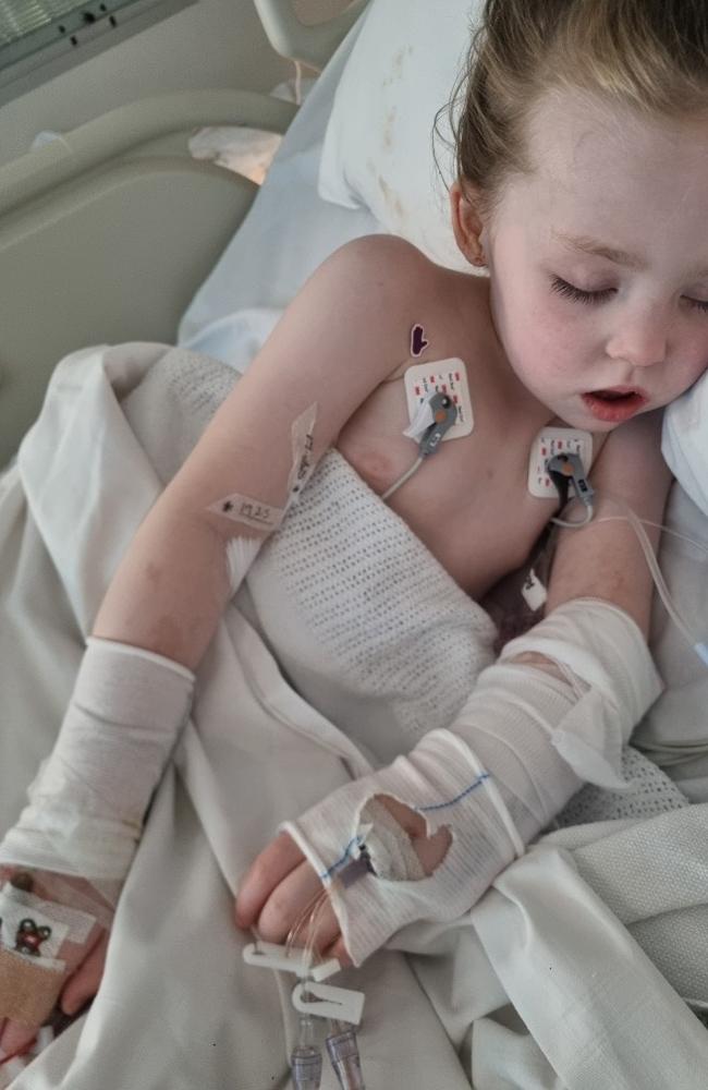 Luna at the Geelong hospital after she was diagnosed with type 1 diabetes. Picture: Supplied