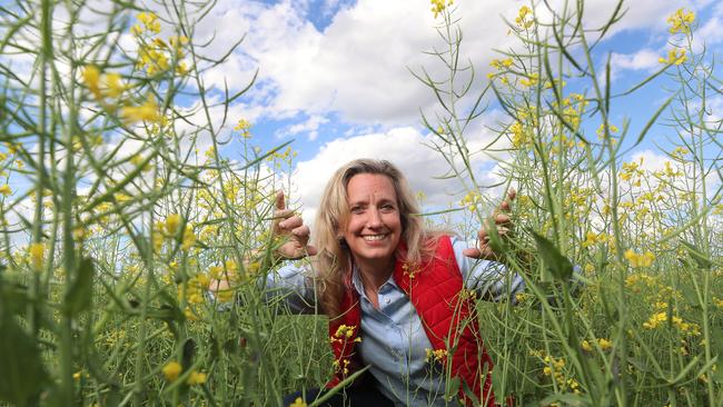 Kristina Hermanson, Nuveen Natural Capital, at canola fields near Wagga Wagga, NSW, Picture Yuri Kouzmin