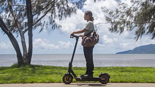 Dikshya Gurung riding an e-scooter on the Cairns Esplanade. Picture: Brian Cassey