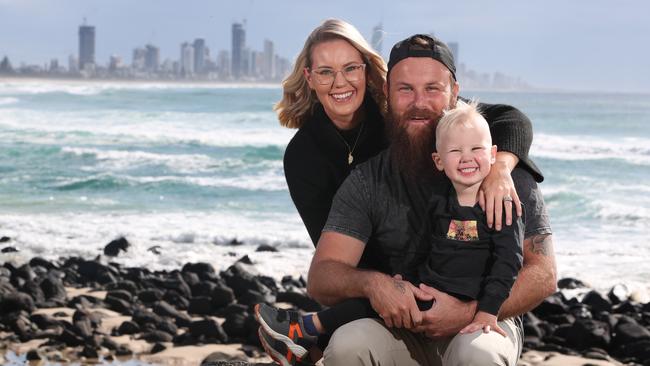 Brent Draper with his family, wife Shonleigh and son Alfie, after leaving MasterChef to deal with his mental health. He says it's important other men speak up about their mental health issues. Picture: Glenn Hampson