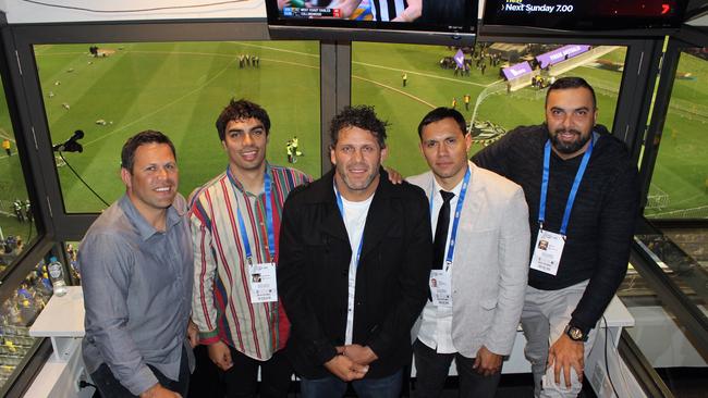 Chris Johnson, Tony Armstrong, Daryl White, Josh Hill and Chris Egan called the Grand Final for AFL Indigenous Broadcasting this year. Picture: Supplied